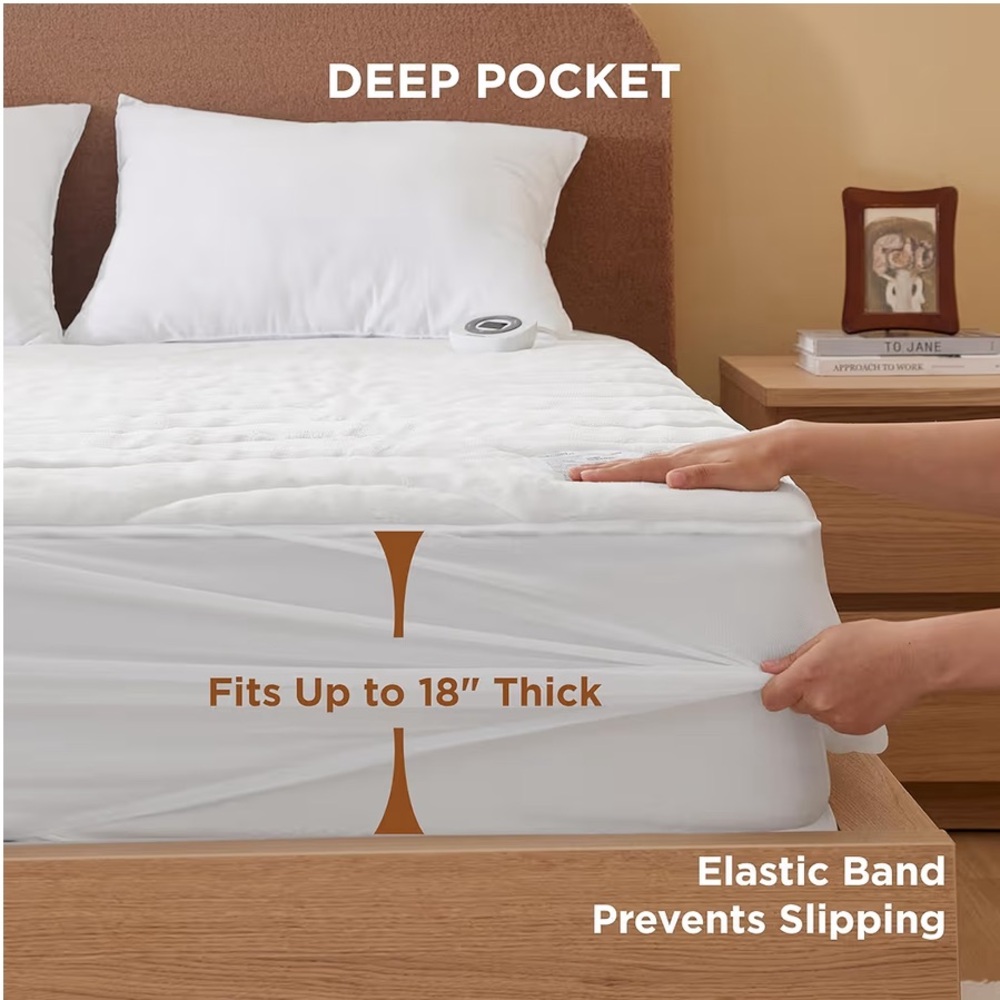 KING SIZE White Coral Fleece Heated Mattress Pad Cover Dual Controller - Picture 10 of 16